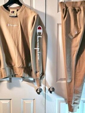 Champion Reverse Weave Tan Crewneck Sweater and Joggers Set